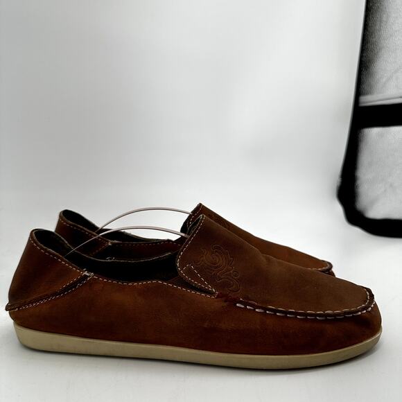 OluKai Nohea Loafers Nubuck Leather EverFit Dri-Lex Slip On Round Tan Brown 8.5 - Picture 3 of 7